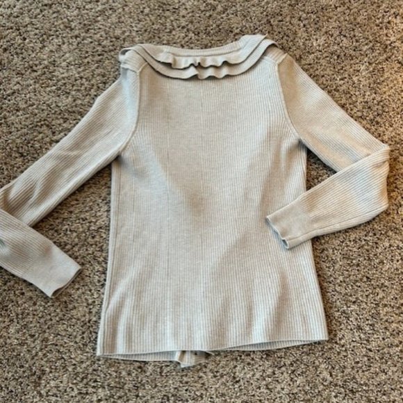 Banana Republic Rib Knit Merino Wool Cardigan with Ruffle Front Size XL - Picture 2 of 8